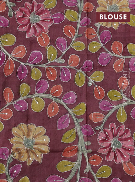 Lilac & Maroon Pure Tussar Silk - Kalamkari Blouse