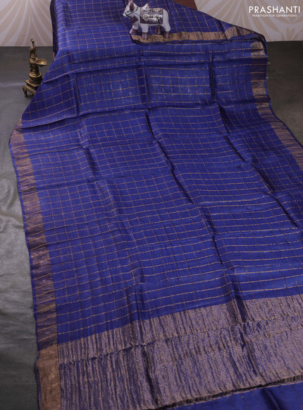 Blue & Purple Pure Tussar Silk - Kalamkari Blouse