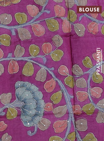 Blue & Purple Pure Tussar Silk - Kalamkari Blouse