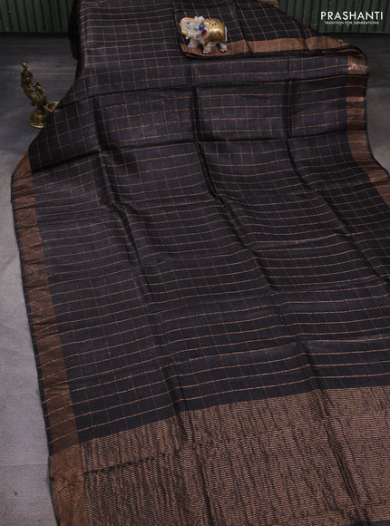 Coffee Brown & Rust Pure Tussar Silk - Kalamkari Blouse