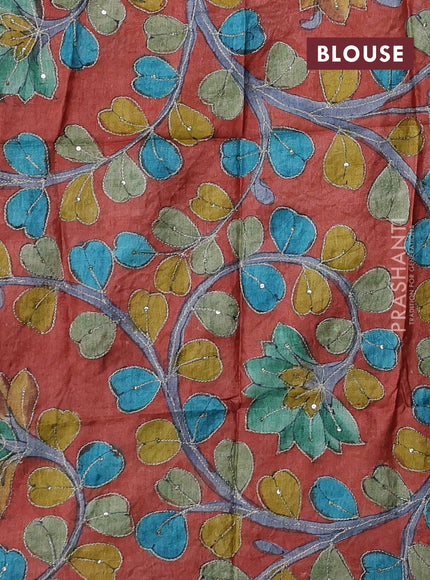 Coffee Brown & Rust Pure Tussar Silk - Kalamkari Blouse