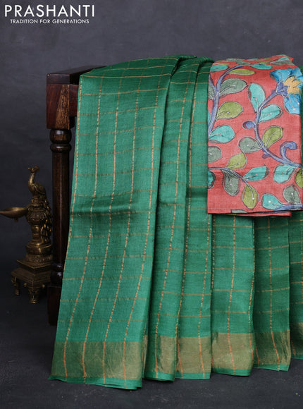 Green & Rust Pure Tussar Silk - Kalamkari Blouse