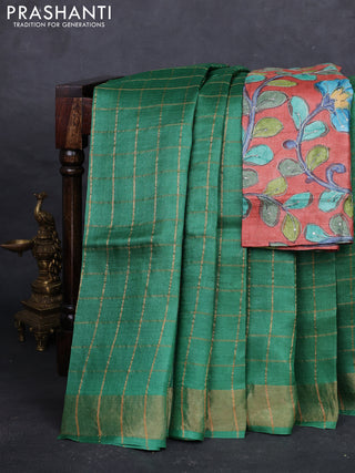 Green & Rust Pure Tussar Silk - Kalamkari Blouse