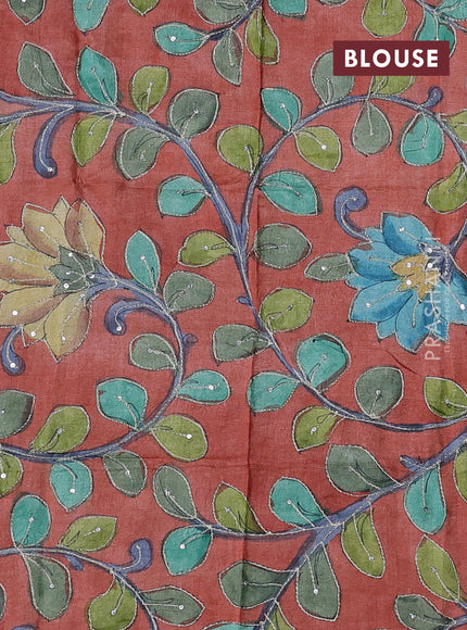 Green & Rust Pure Tussar Silk - Kalamkari Blouse