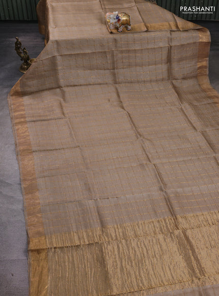Beige & Blue Pure Tussar Silk - Kalamkari Blouse
