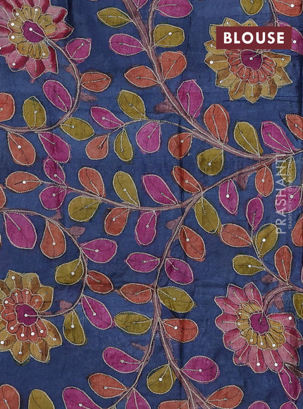 Beige & Blue Pure Tussar Silk - Kalamkari Blouse