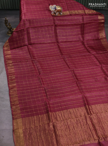Maroon & Mustard Yellow Pure Tussar Silk - Kalamkari Blouse