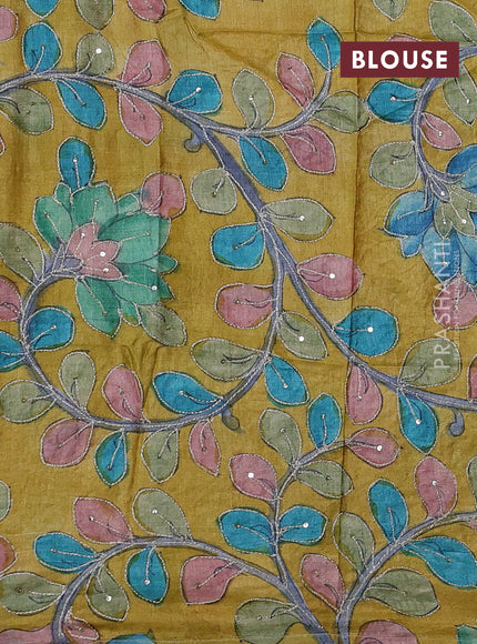 Maroon & Mustard Yellow Pure Tussar Silk - Kalamkari Blouse
