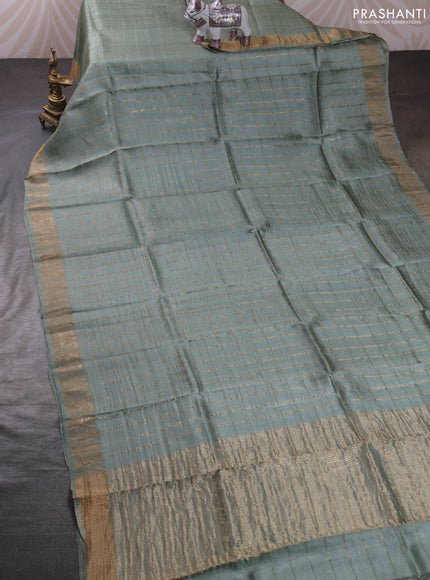 Pastel Green & Blue Pure Tussar Silk - Kalamkari Blouse