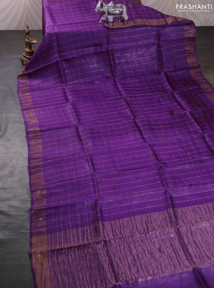 Purple & Green Pure Tussar Silk - Kalamkari Blouse