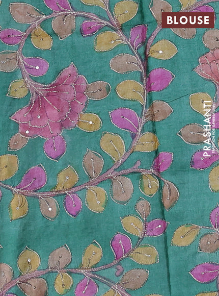 Purple & Green Pure Tussar Silk - Kalamkari Blouse