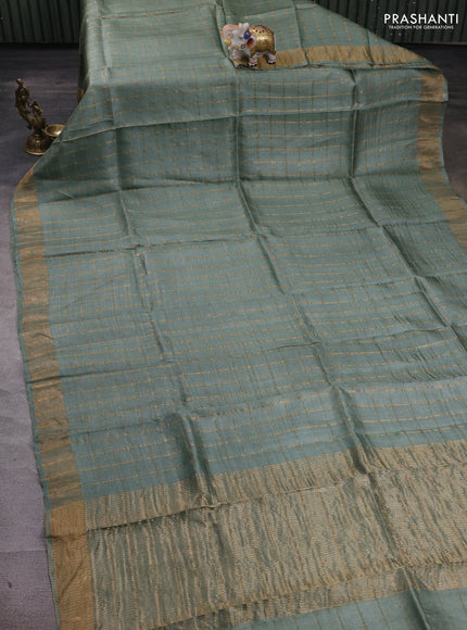 Pastel Green & Black Pure Tussar Silk - Kalamkari Blouse