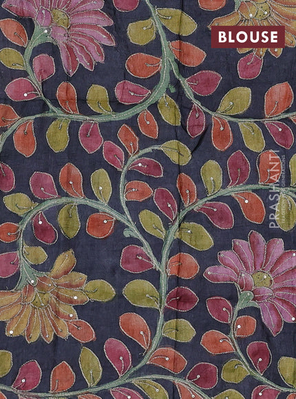 Pastel Green & Black Pure Tussar Silk - Kalamkari Blouse