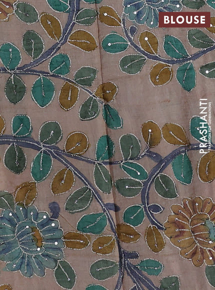 Purple & Beige Pure Tussar Silk - Kalamkari Blouse