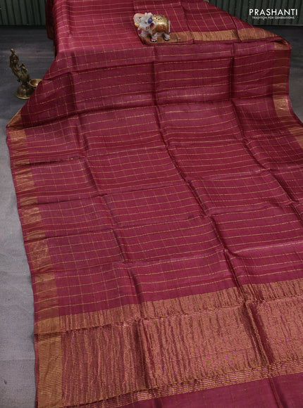 Maroon & Elephant Grey Pure Tussar Silk - Kalamkari Blouse