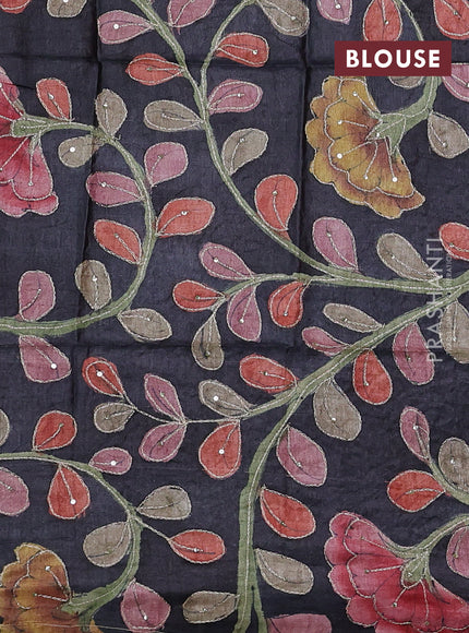 Maroon & Elephant Grey Pure Tussar Silk - Kalamkari Blouse
