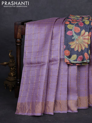 Lilac & Elephant Grey Pure Tussar Silk - Kalamkari Blouse