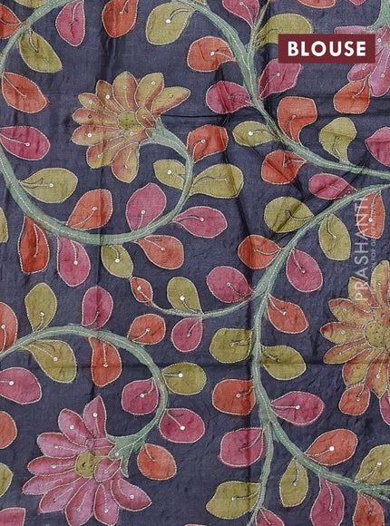 Lilac & Elephant Grey Pure Tussar Silk - Kalamkari Blouse