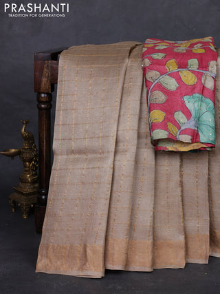 Beige & Maroon Pure Tussar Silk - Kalamkari Blouse