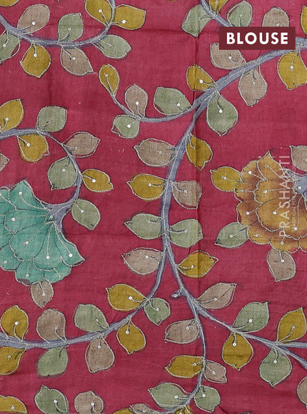 Beige & Maroon Pure Tussar Silk - Kalamkari Blouse