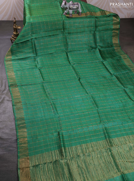 Green & Blue Pure Tussar Silk - Kalamkari Blouse
