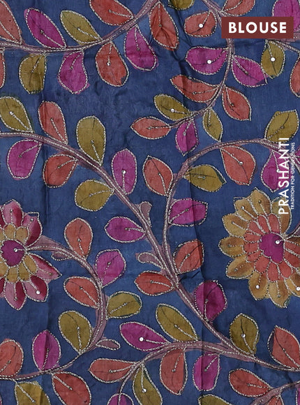 Green & Blue Pure Tussar Silk - Kalamkari Blouse