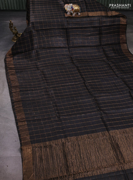 Coffee Brown & Mustard Yellow Pure Tussar Silk - Kalamkari Blouse