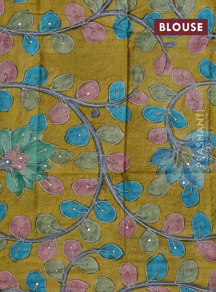Coffee Brown & Mustard Yellow Pure Tussar Silk - Kalamkari Blouse