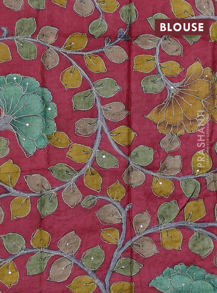 Pastel Green & Maroon Pure Tussar Silk - Kalamkari Blouse