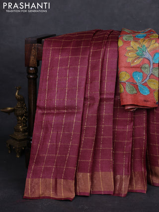 Maroon & Rust Pure Tussar Silk - Kalamkari Blouse