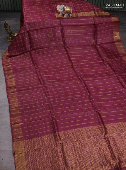 Maroon & Rust Pure Tussar Silk - Kalamkari Blouse