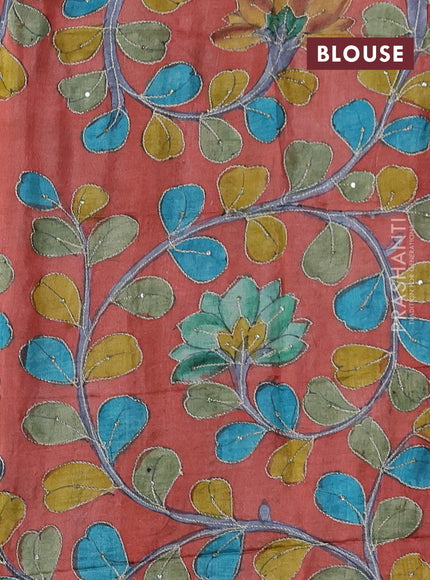 Maroon & Rust Pure Tussar Silk - Kalamkari Blouse
