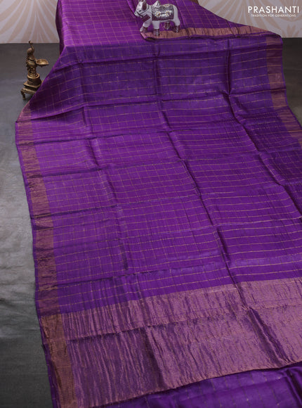 Purple & Green Pure Tussar Silk - Kalamkari Blouse