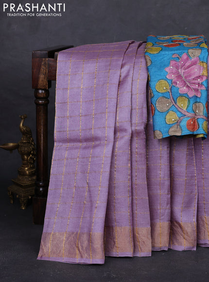 Lilac & Cs Blue Pure Tussar Silk - Kalamkari Blouse
