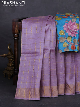 Lilac & Cs Blue Pure Tussar Silk - Kalamkari Blouse