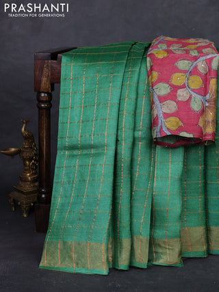 Green & Pink Pure Tussar Silk - Kalamkari Blouse