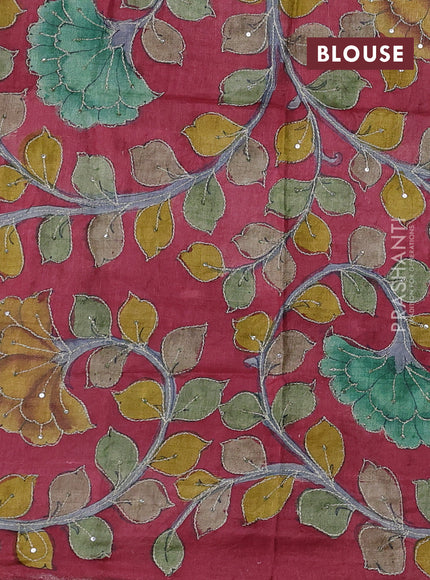 Green & Pink Pure Tussar Silk - Kalamkari Blouse