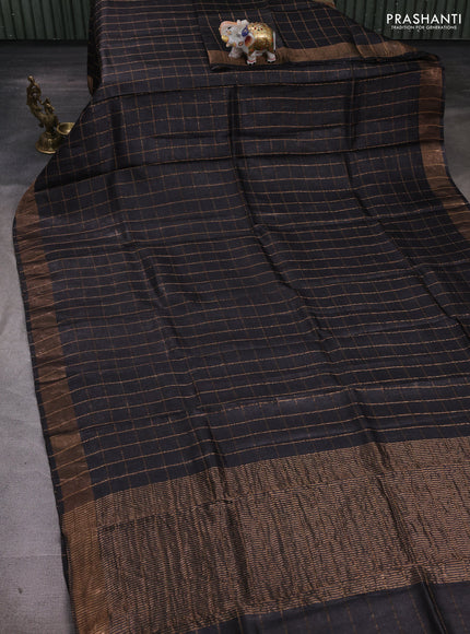 Coffee Brown & Mustard Yellow Pure Tussar Silk - Kalamkari Blouse