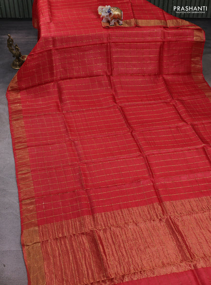 Red & Green Pure Tussar Silk - Kalamkari Blouse