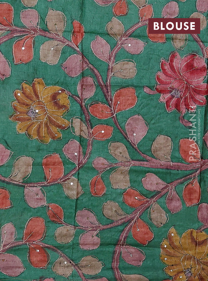 Red & Green Pure Tussar Silk - Kalamkari Blouse