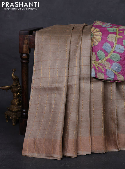 Beige & Magenta Pink Pure Tussar Silk - Kalamkari Blouse