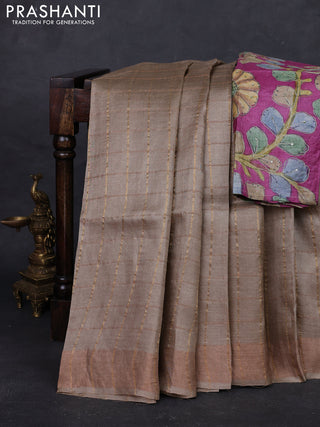 Beige & Magenta Pink Pure Tussar Silk - Kalamkari Blouse