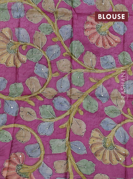 Beige & Magenta Pink Pure Tussar Silk - Kalamkari Blouse