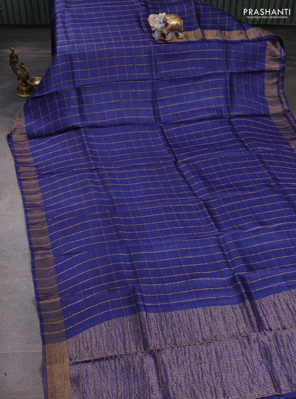 Blue & Pink Pure Tussar Silk - Kalamkari Blouse