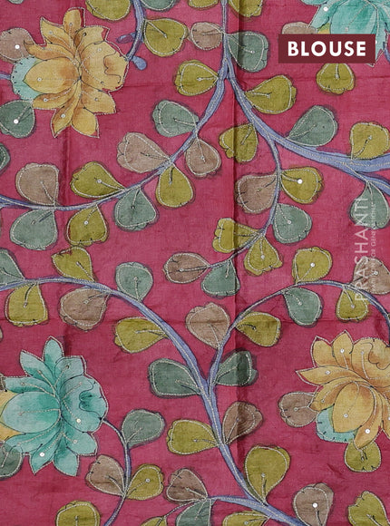 Blue & Pink Pure Tussar Silk - Kalamkari Blouse