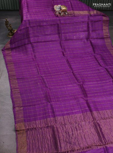 Purple & Mustard Yellow Pure Tussar Silk - Kalamkari Blouse
