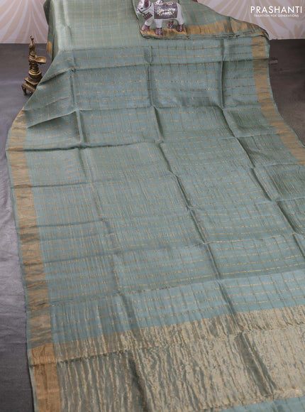 Pastel Green & Elephant Grey Pure Tussar Silk - Kalamkari Blouse