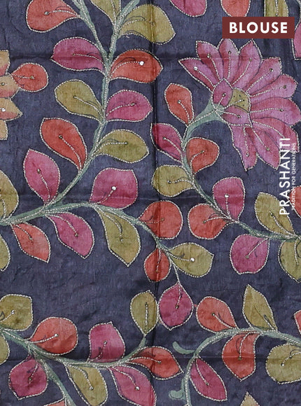 Pastel Green & Elephant Grey Pure Tussar Silk - Kalamkari Blouse