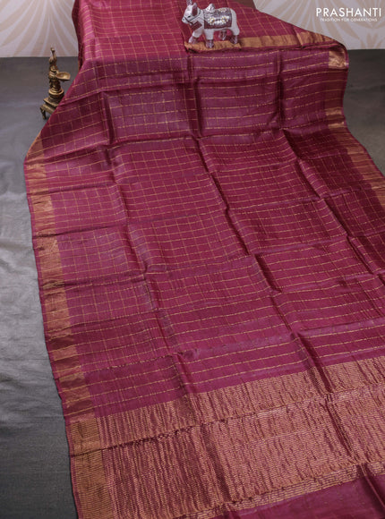 Maroon & Blue Pure Tussar Silk - Kalamkari Blouse
