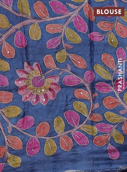 Maroon & Blue Pure Tussar Silk - Kalamkari Blouse